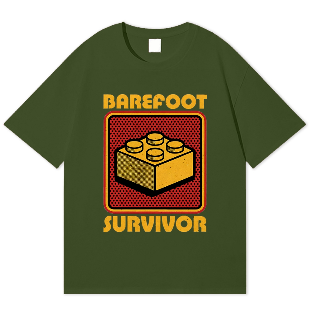Barefoot Survivor Retro Block Cotton T-shirt
