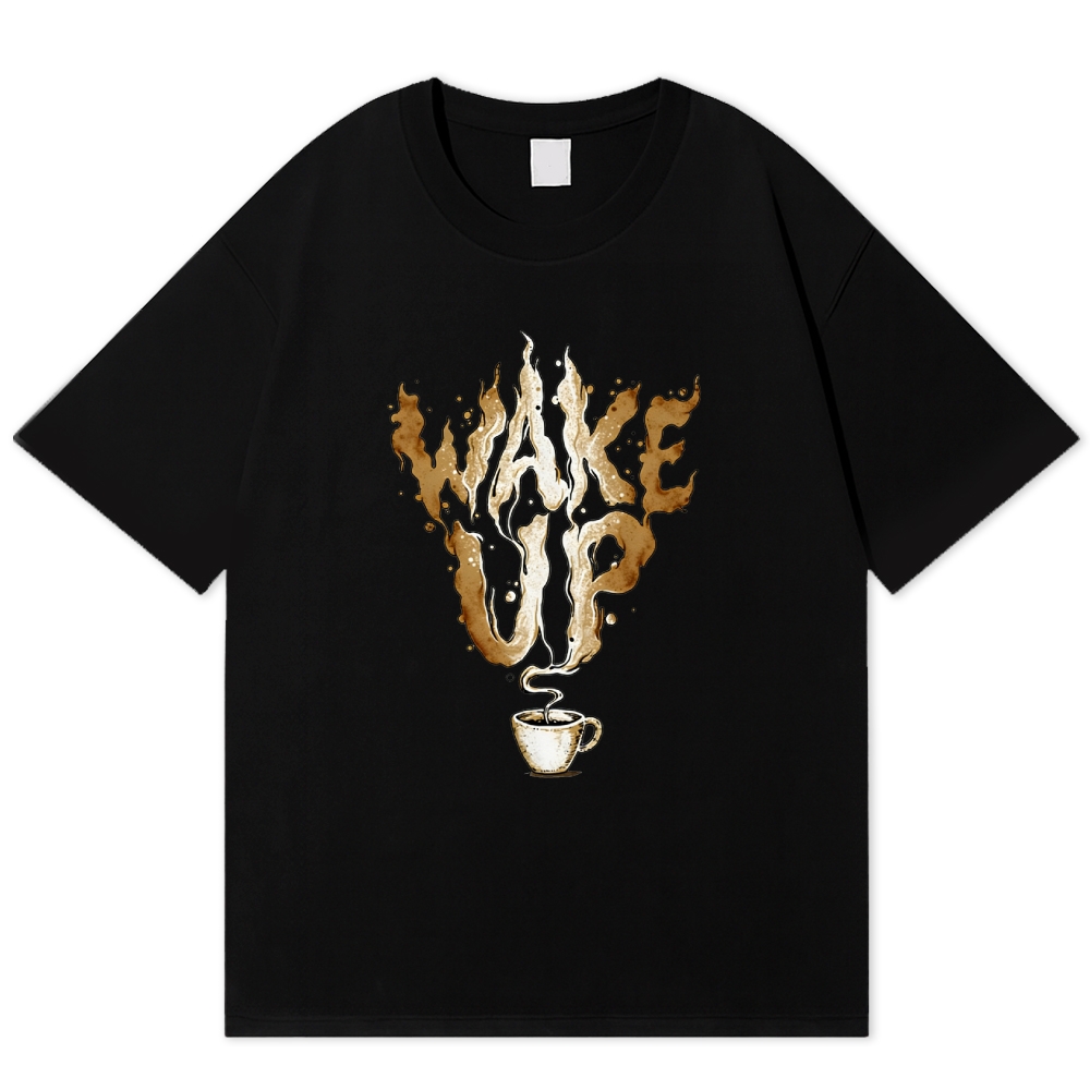 Coffee Stain Wake Up Retro Cotton T-shirt
