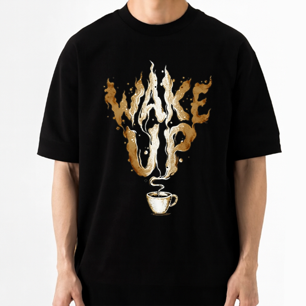 Coffee Stain Wake Up Retro Cotton T-shirt