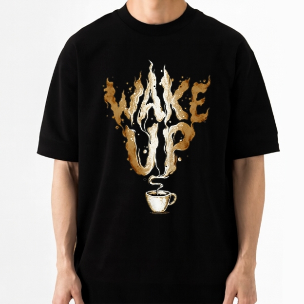 Coffee Stain Wake Up Retro Cotton T-shirt