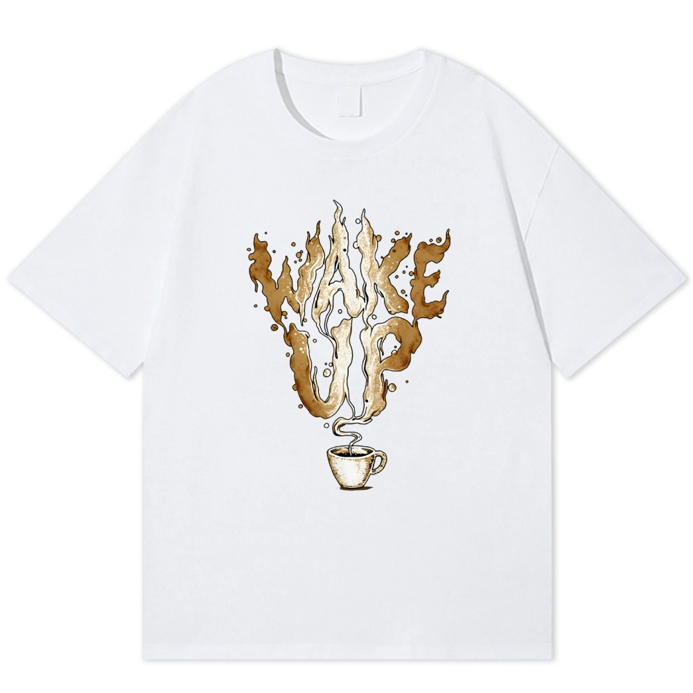 Coffee Stain Wake Up Retro Cotton T-shirt
