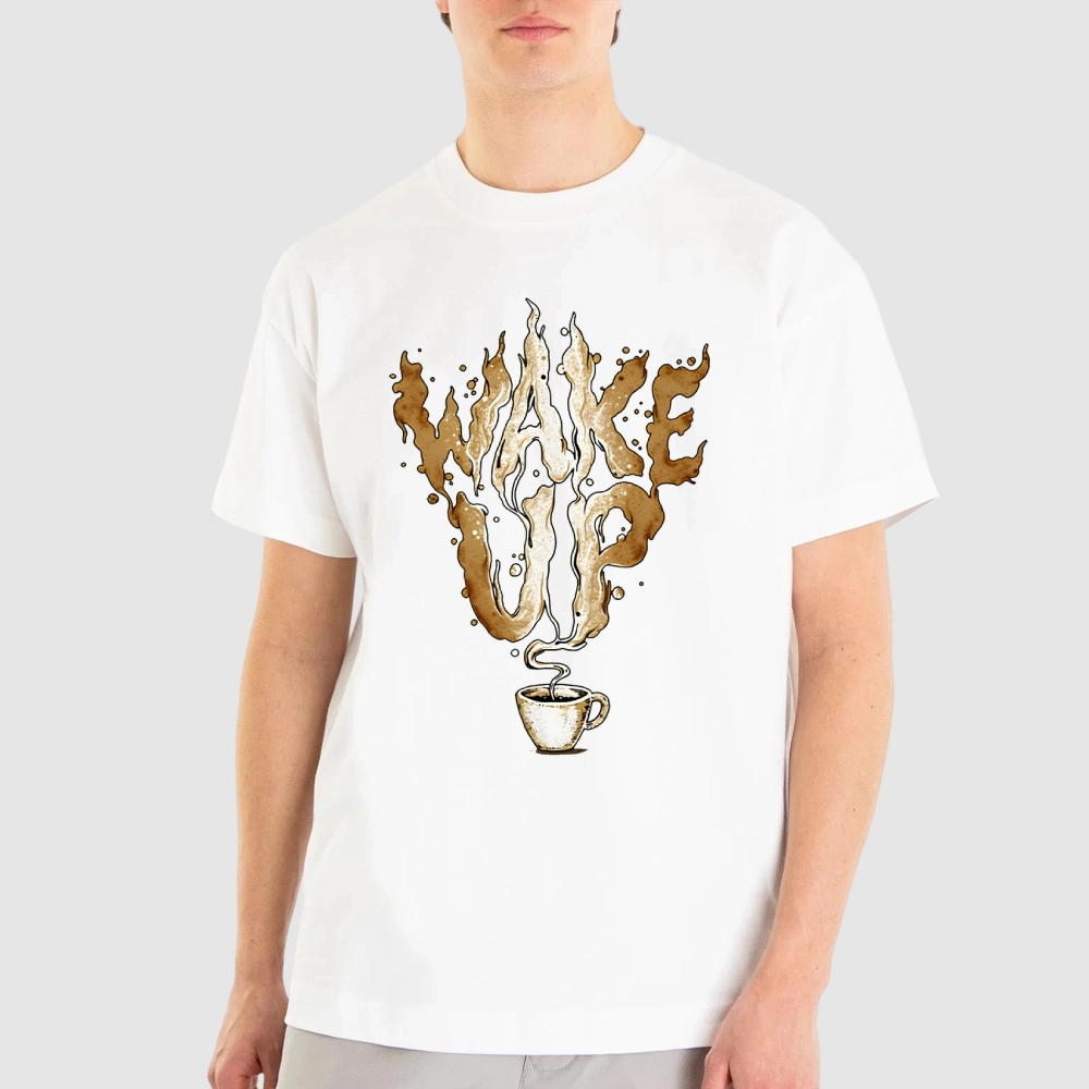 Coffee Stain Wake Up Retro Cotton T-shirt
