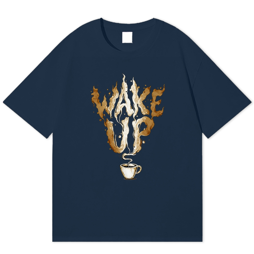 Coffee Stain Wake Up Retro Cotton T-shirt