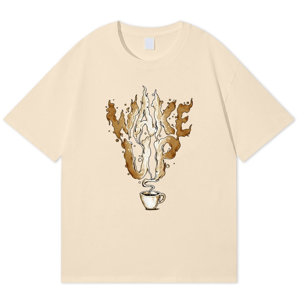 Coffee Stain Wake Up Retro Cotton T-shirt