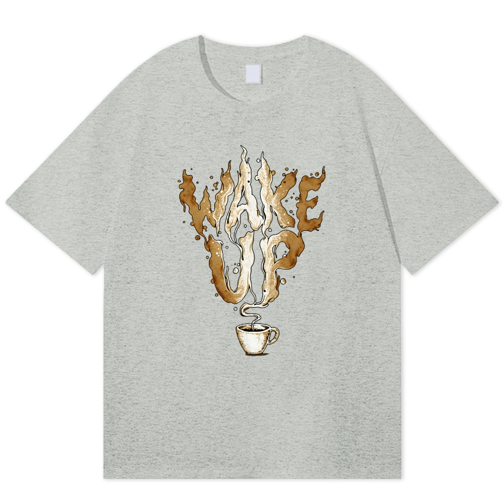 Coffee Stain Wake Up Retro Cotton T-shirt