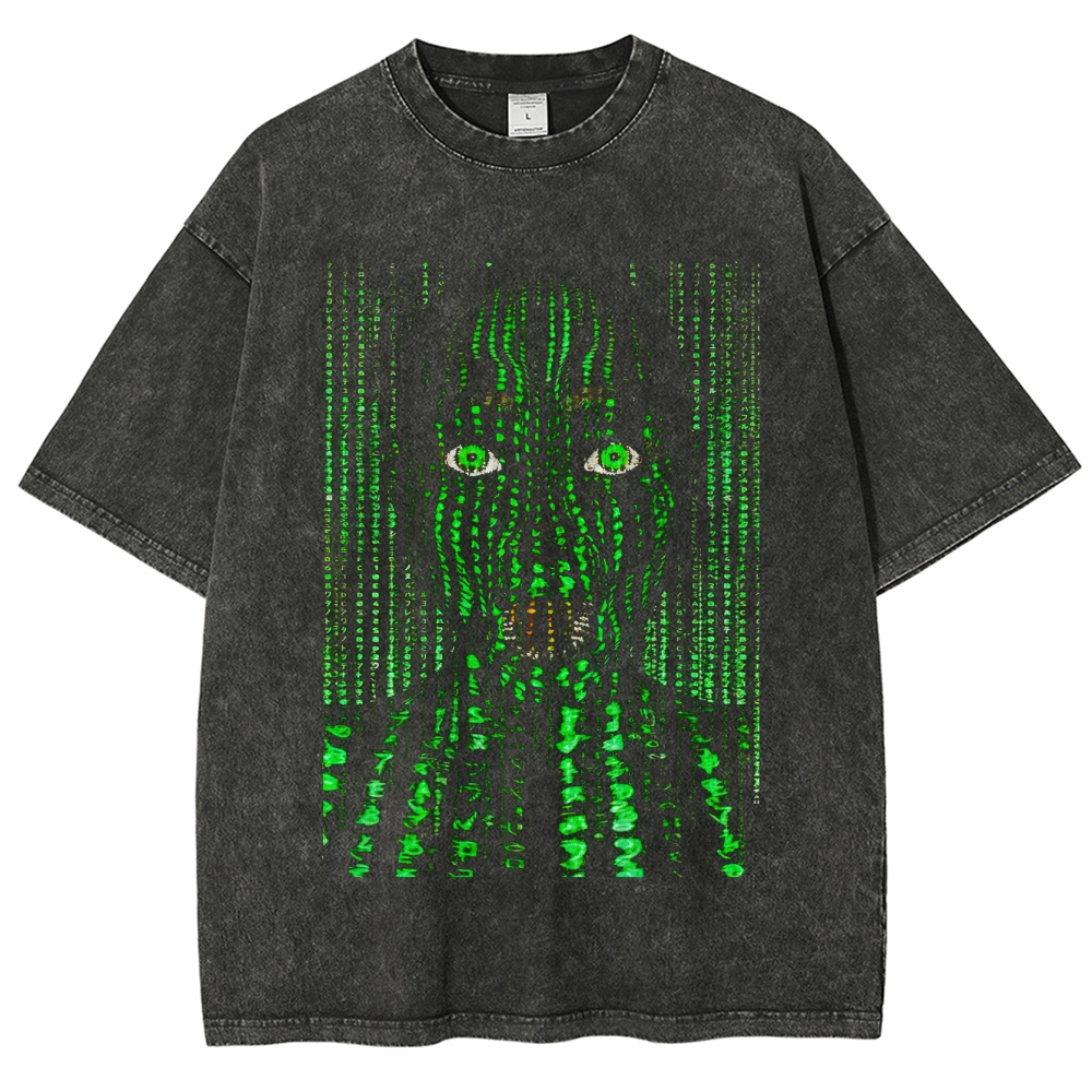 Matrix Code Face Washed T-Shirt