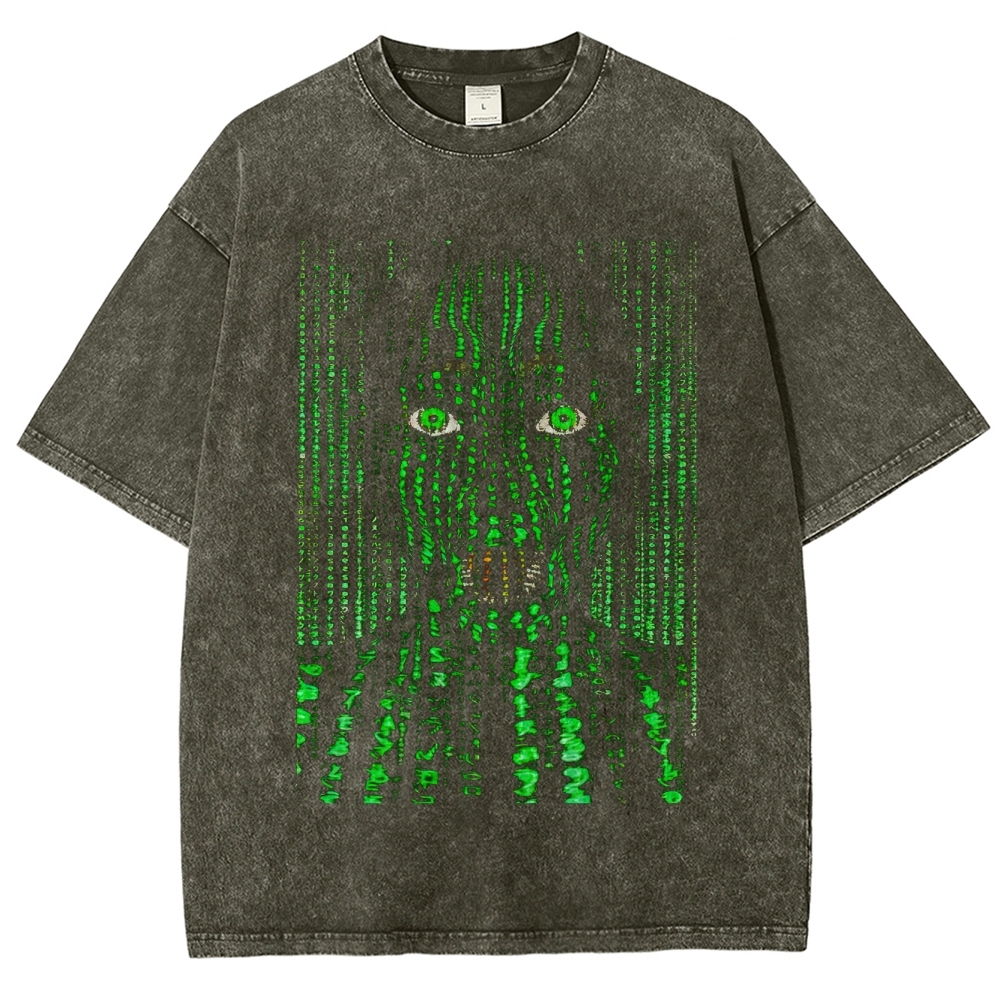 Matrix Code Face Washed T-Shirt