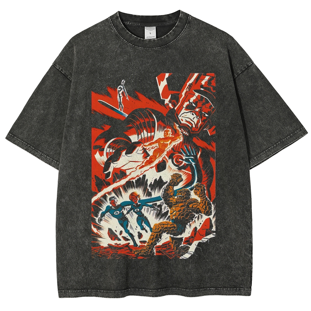 Fantastic Four vs. Galactus Retro Comic Washed T-Shirt