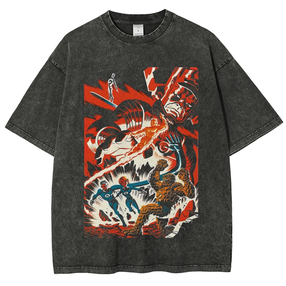 Fantastic Four vs. Galactus Retro Comic Washed T-Shirt