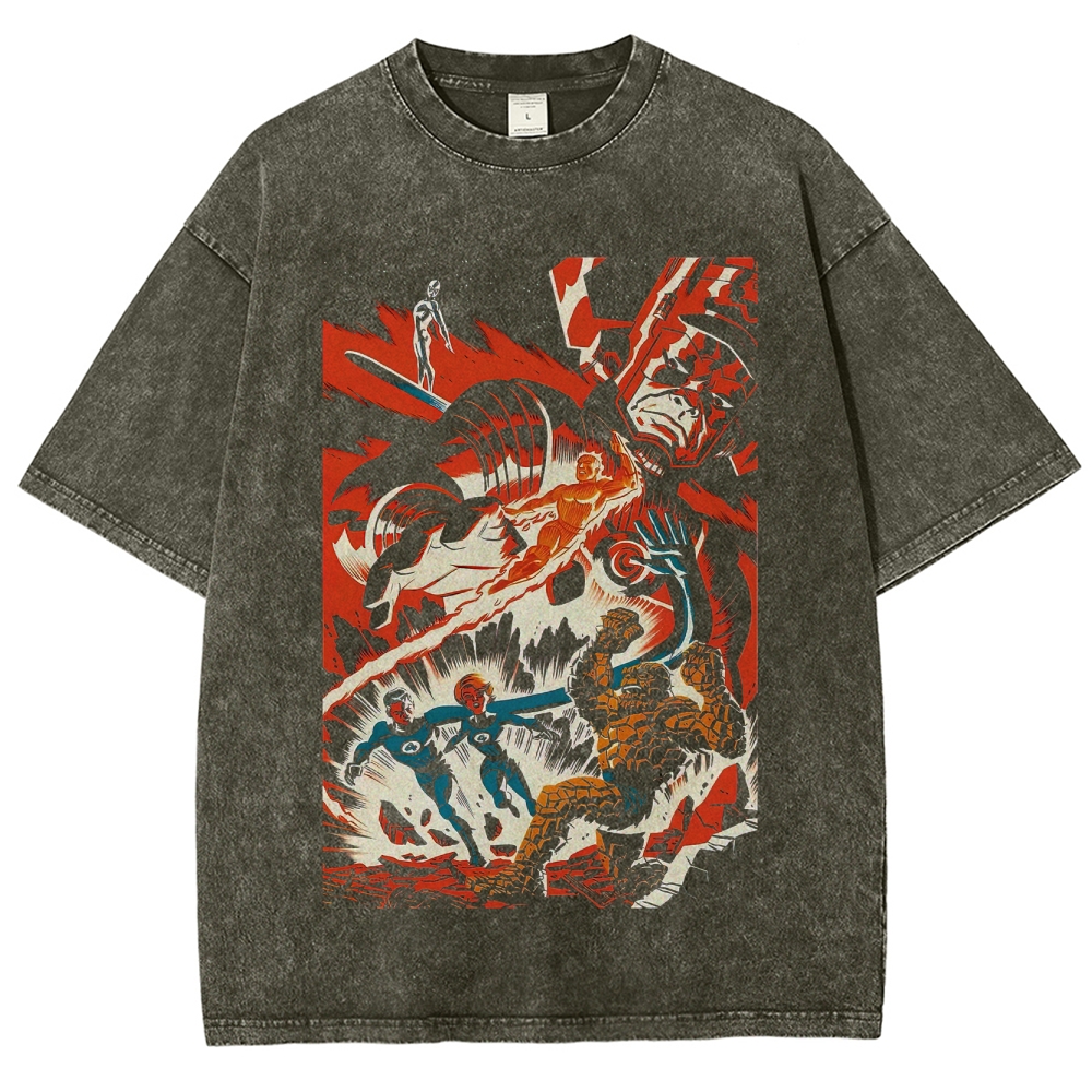 Fantastic Four vs. Galactus Retro Comic Washed T-Shirt