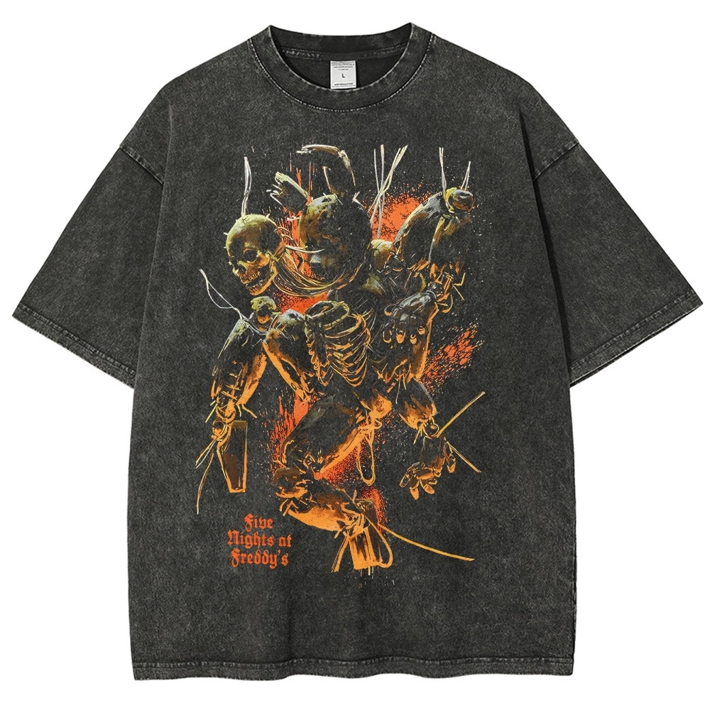 Creepy Mechanical Skull Horror Washed T-Shirt