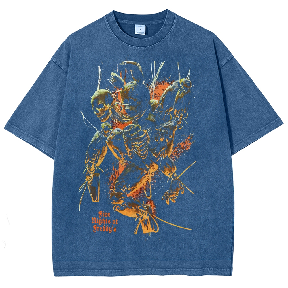 Creepy Mechanical Skull Horror Washed T-Shirt 