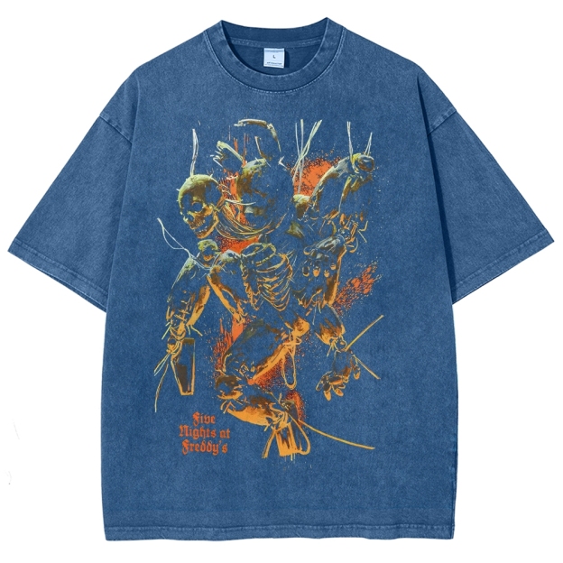 Creepy Mechanical Skull Horror Washed T-Shirt 
