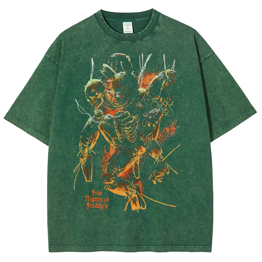 Creepy Mechanical Skull Horror Washed T-Shirt 