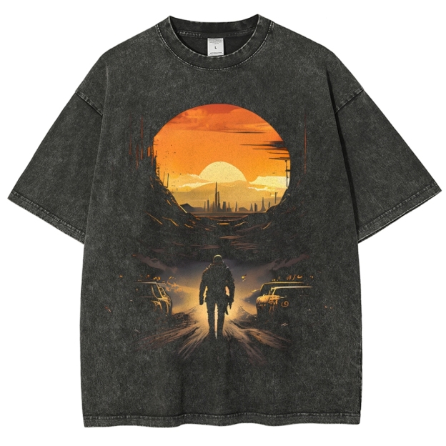 Wasteland Sunset Wanderer Washed T-Shirt