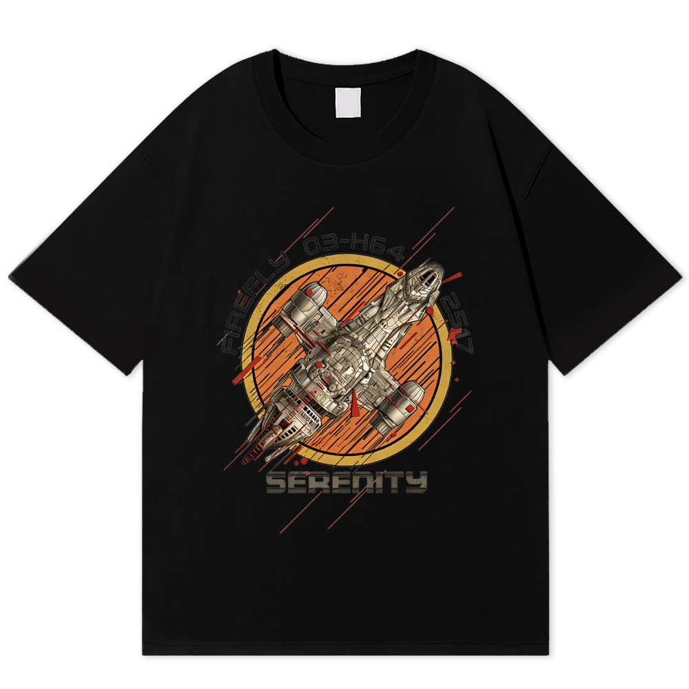 Retro Sci-Fi Spaceship Badge Cotton T-shirt