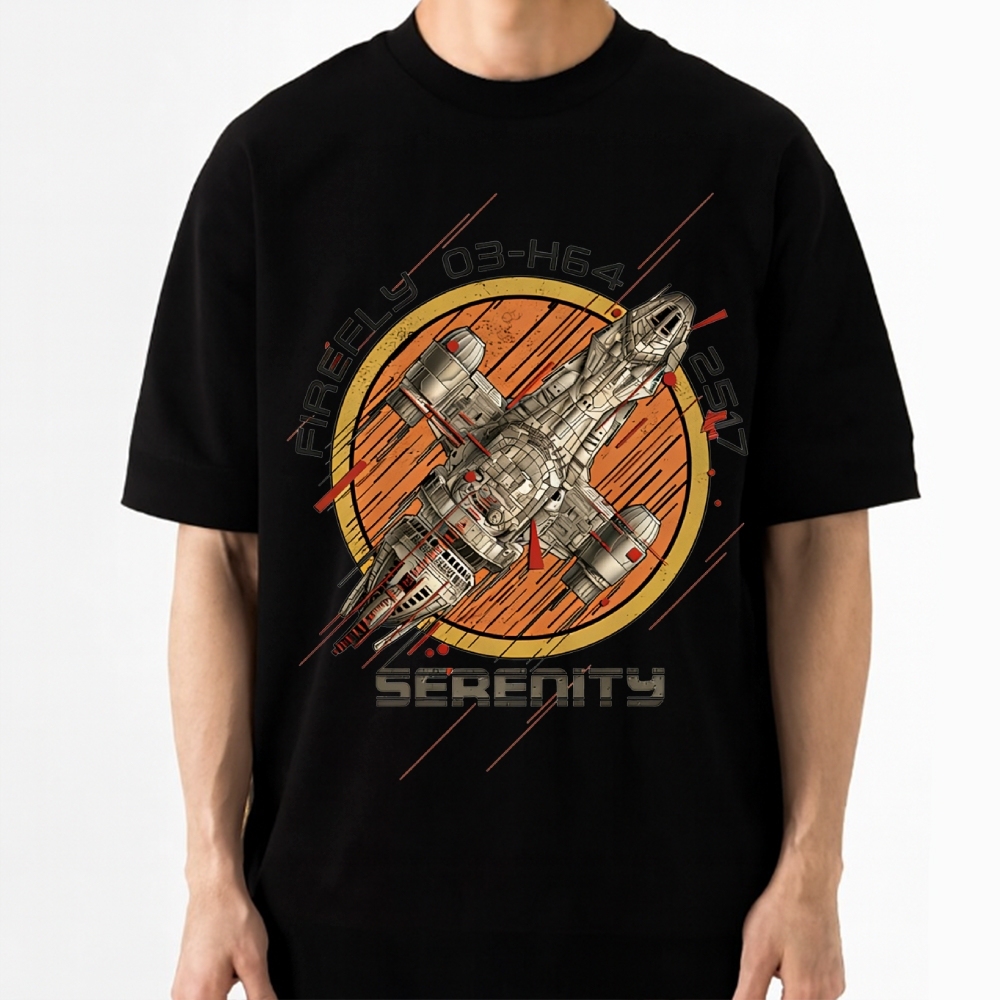 Retro Sci-Fi Spaceship Badge Cotton T-shirt