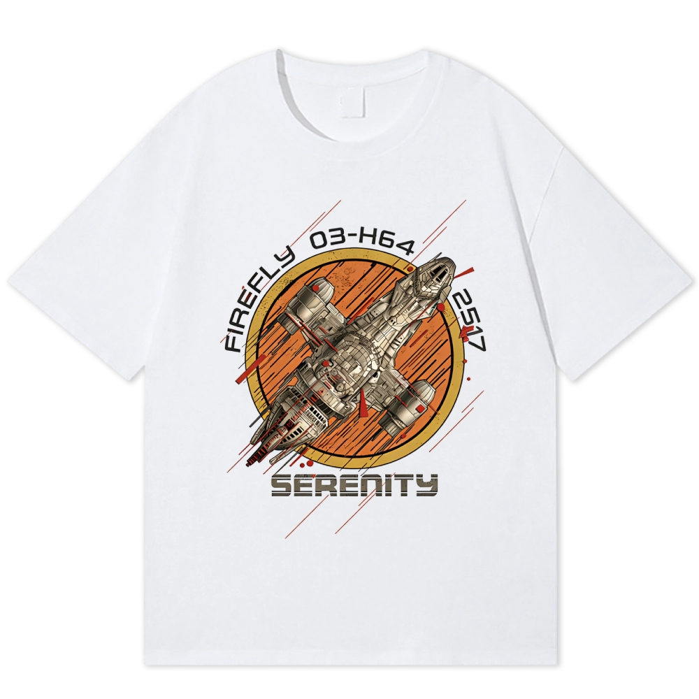Retro Sci-Fi Spaceship Badge Cotton T-shirt