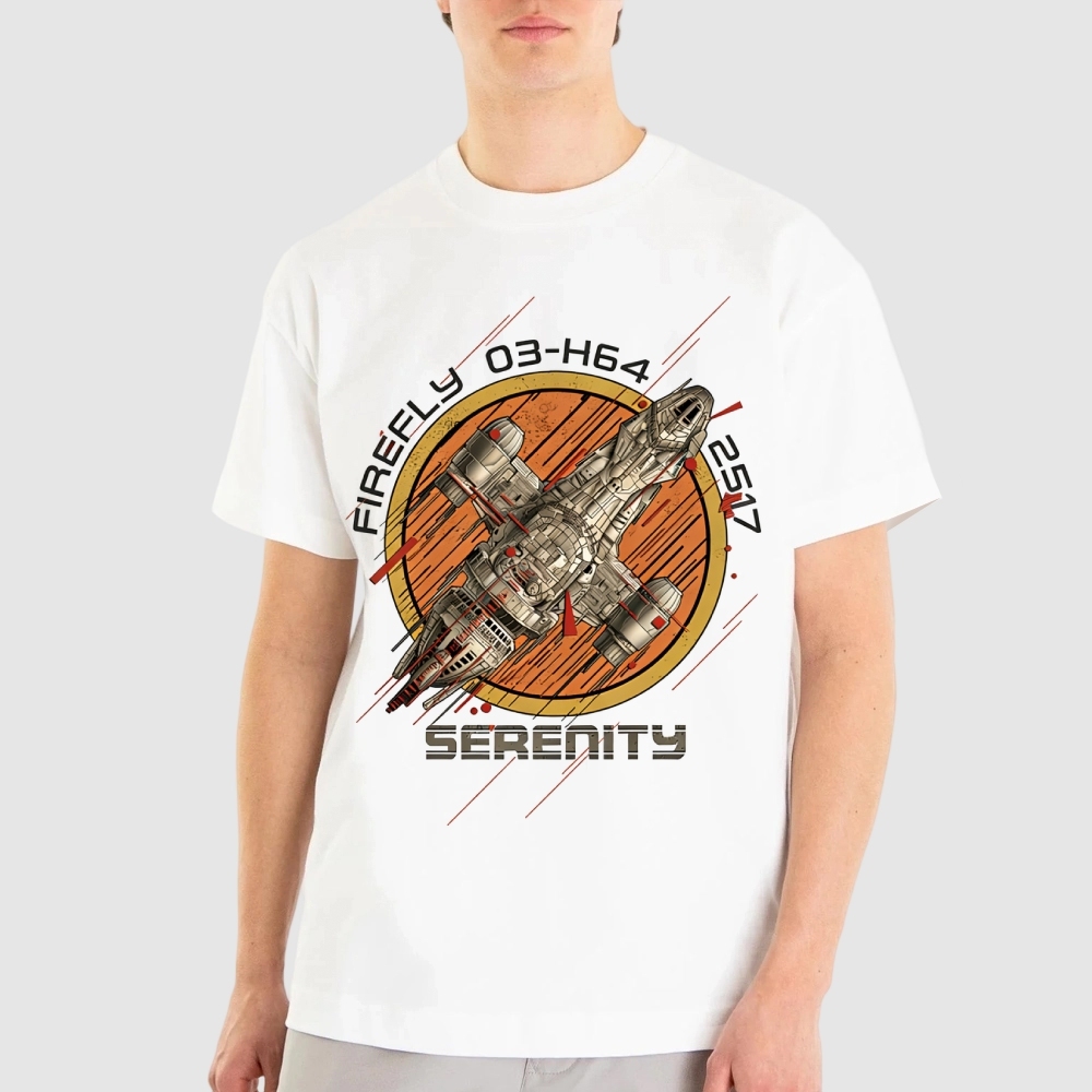 Retro Sci-Fi Spaceship Badge Cotton T-shirt