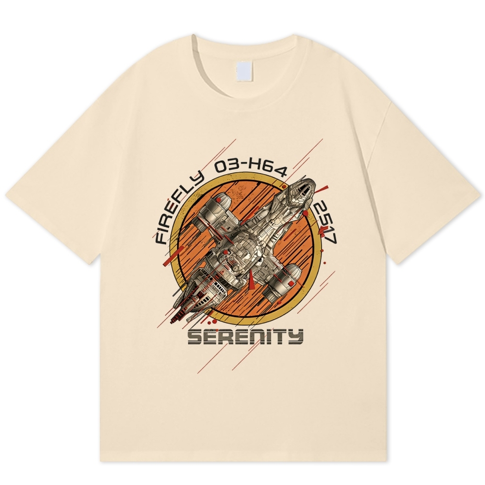 Retro Sci-Fi Spaceship Badge Cotton T-shirt