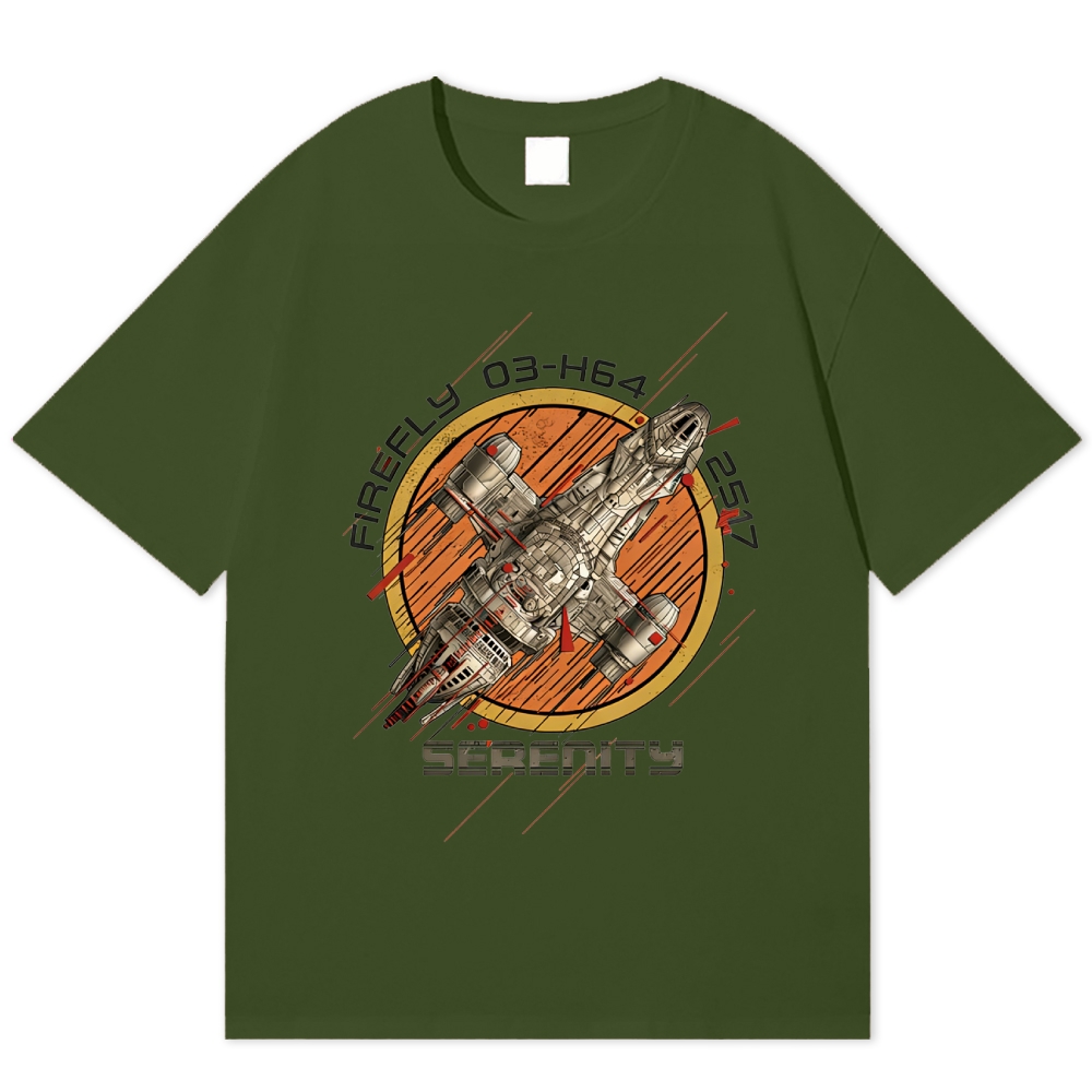 Retro Sci-Fi Spaceship Badge Cotton T-shirt