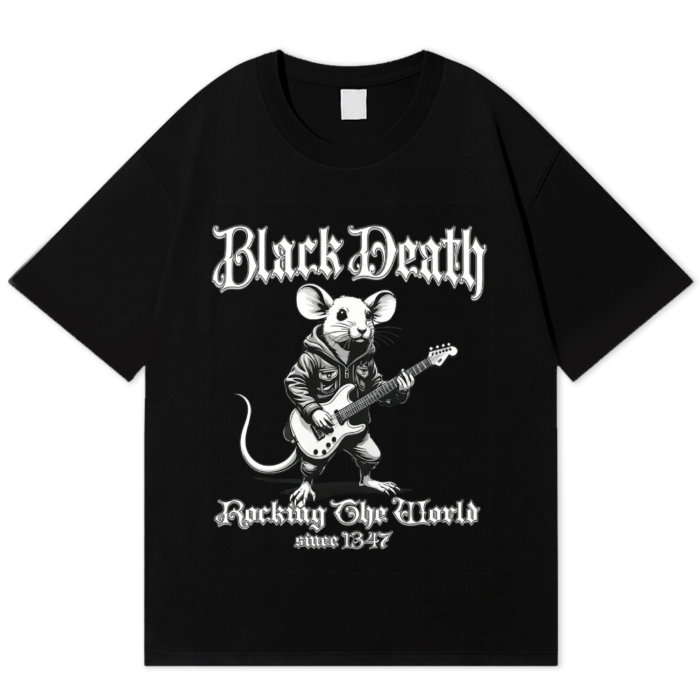 "Black Death" Rocking Rat Funny Cotton T-shirt