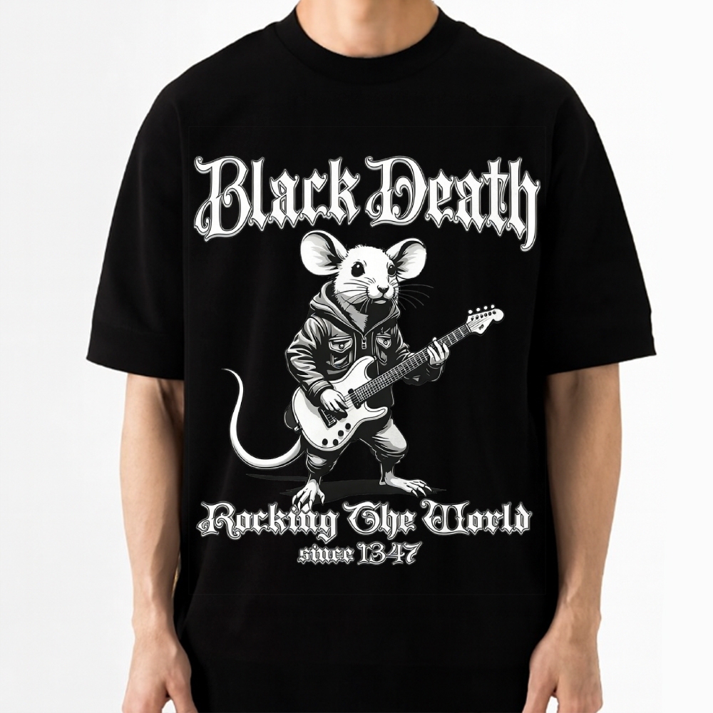 "Black Death" Rocking Rat Funny Cotton T-shirt