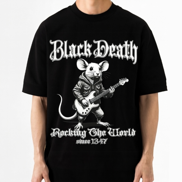 "Black Death" Rocking Rat Funny Cotton T-shirt