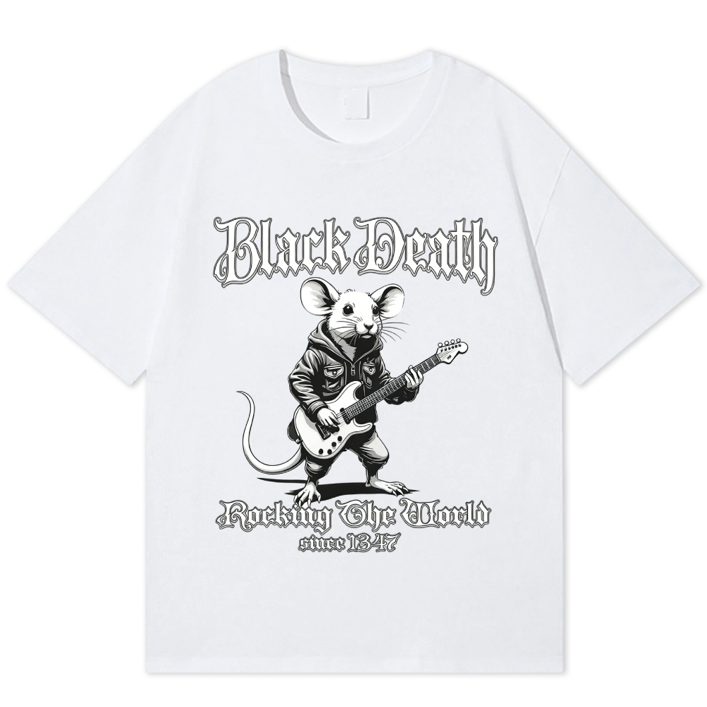 "Black Death" Rocking Rat Funny Cotton T-shirt