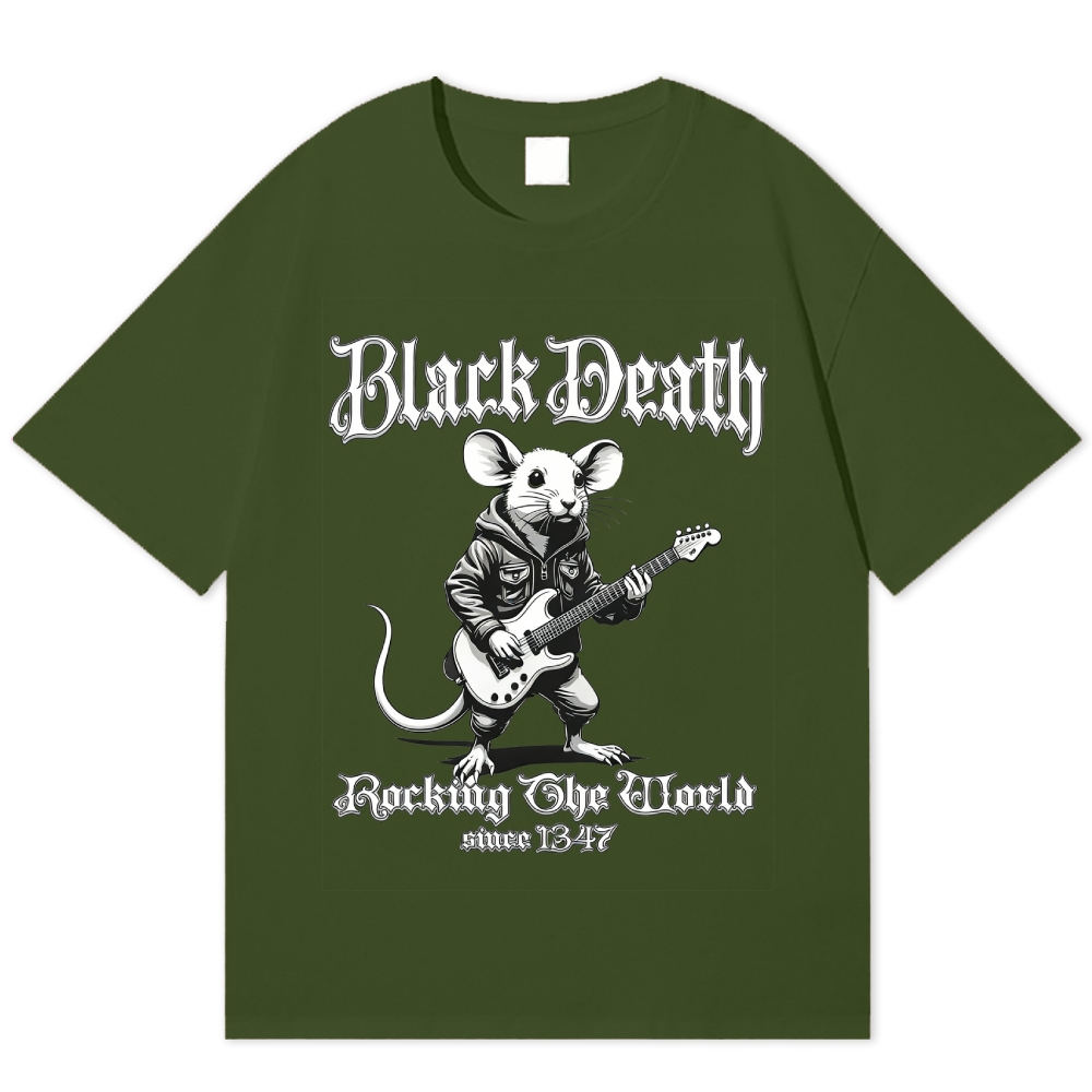 "Black Death" Rocking Rat Funny Cotton T-shirt