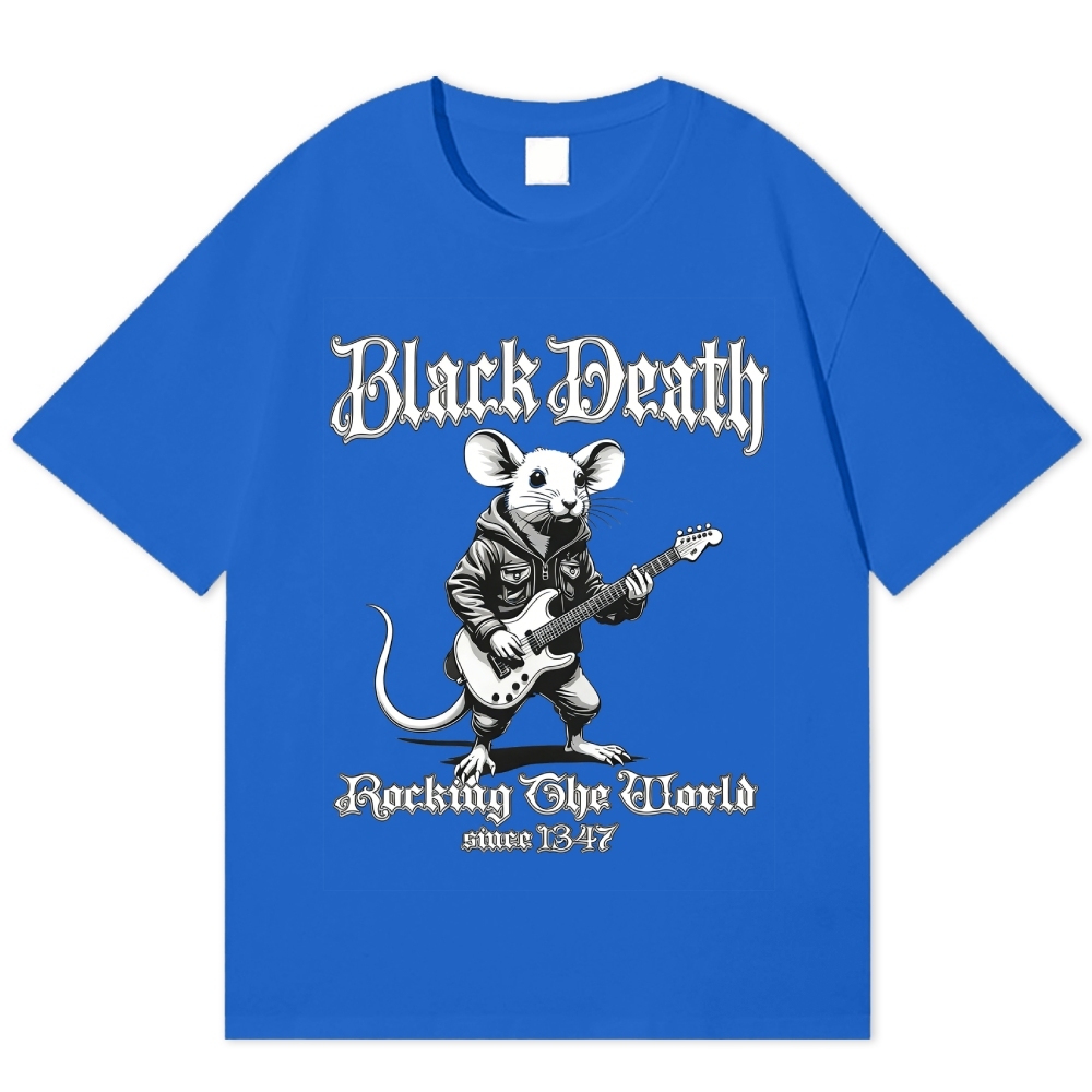 "Black Death" Rocking Rat Funny Cotton T-shirt