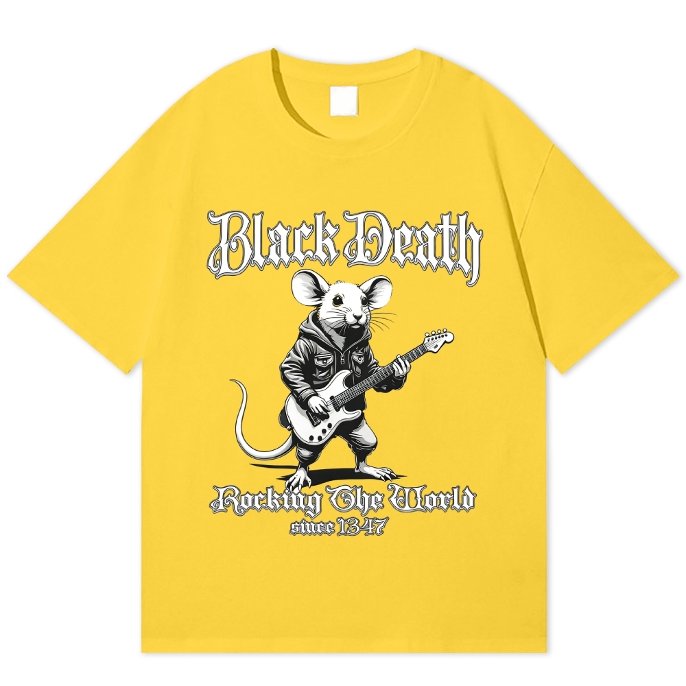 "Black Death" Rocking Rat Funny Cotton T-shirt
