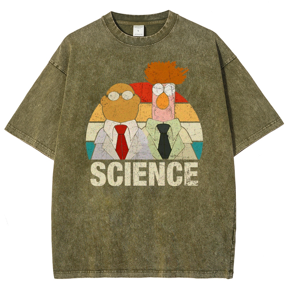 Retro Cartoon Scientists Science Washed T-Shirt 