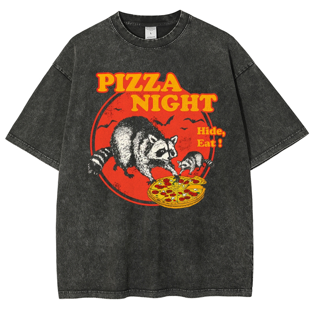 Funny Raccoon Pizza Night Washed T-Shirt 