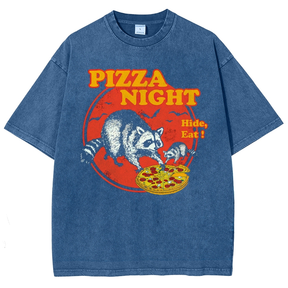 Funny Raccoon Pizza Night Washed T-Shirt 