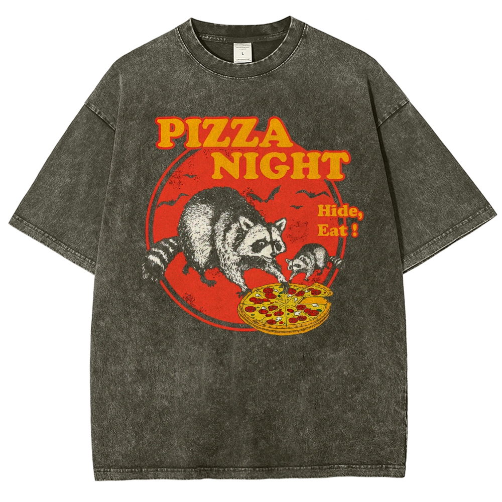Funny Raccoon Pizza Night Washed T-Shirt 