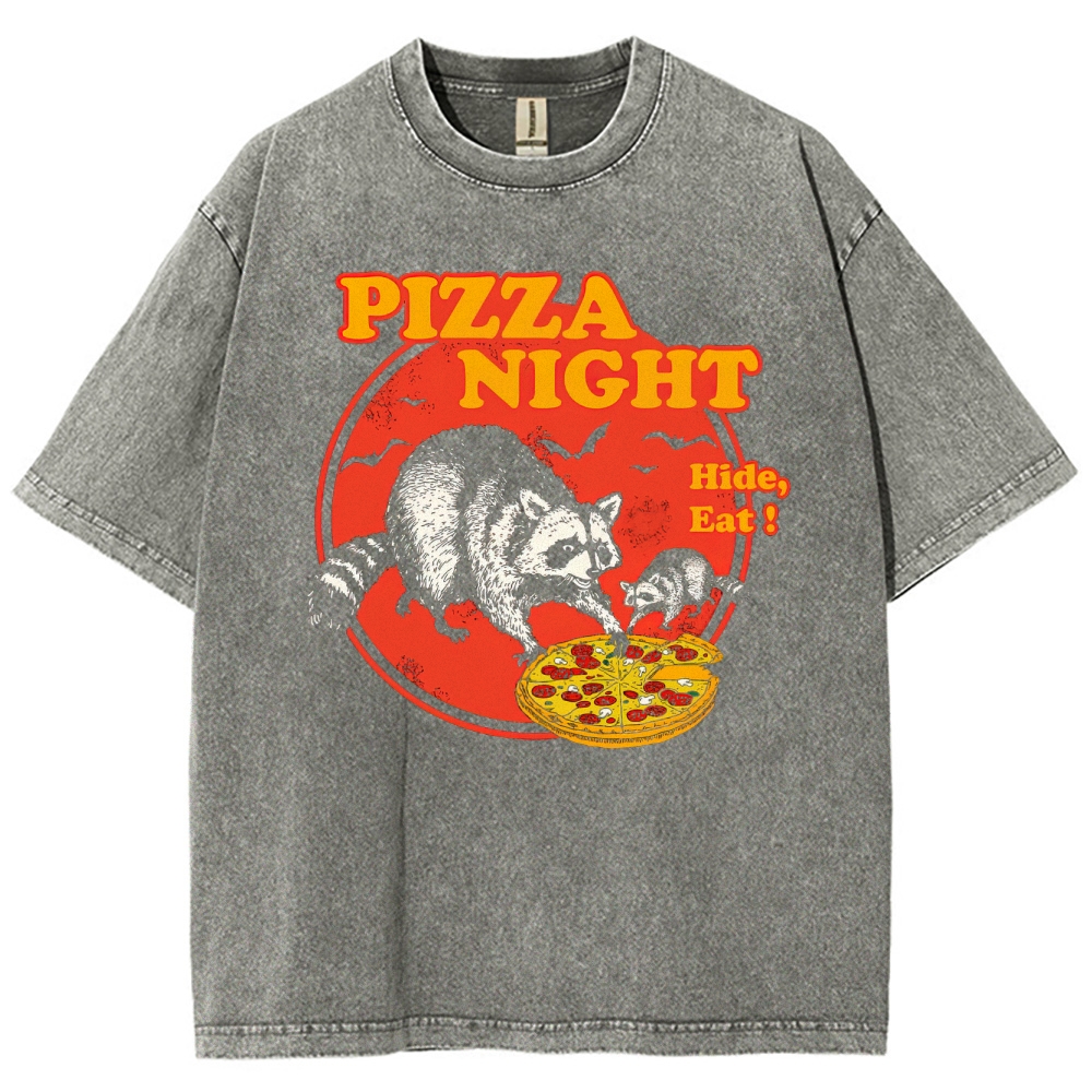 Funny Raccoon Pizza Night Washed T-Shirt 