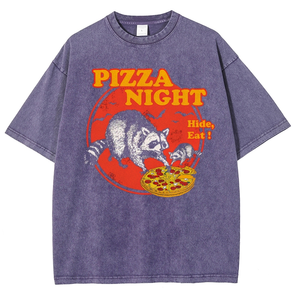 Funny Raccoon Pizza Night Washed T-Shirt 