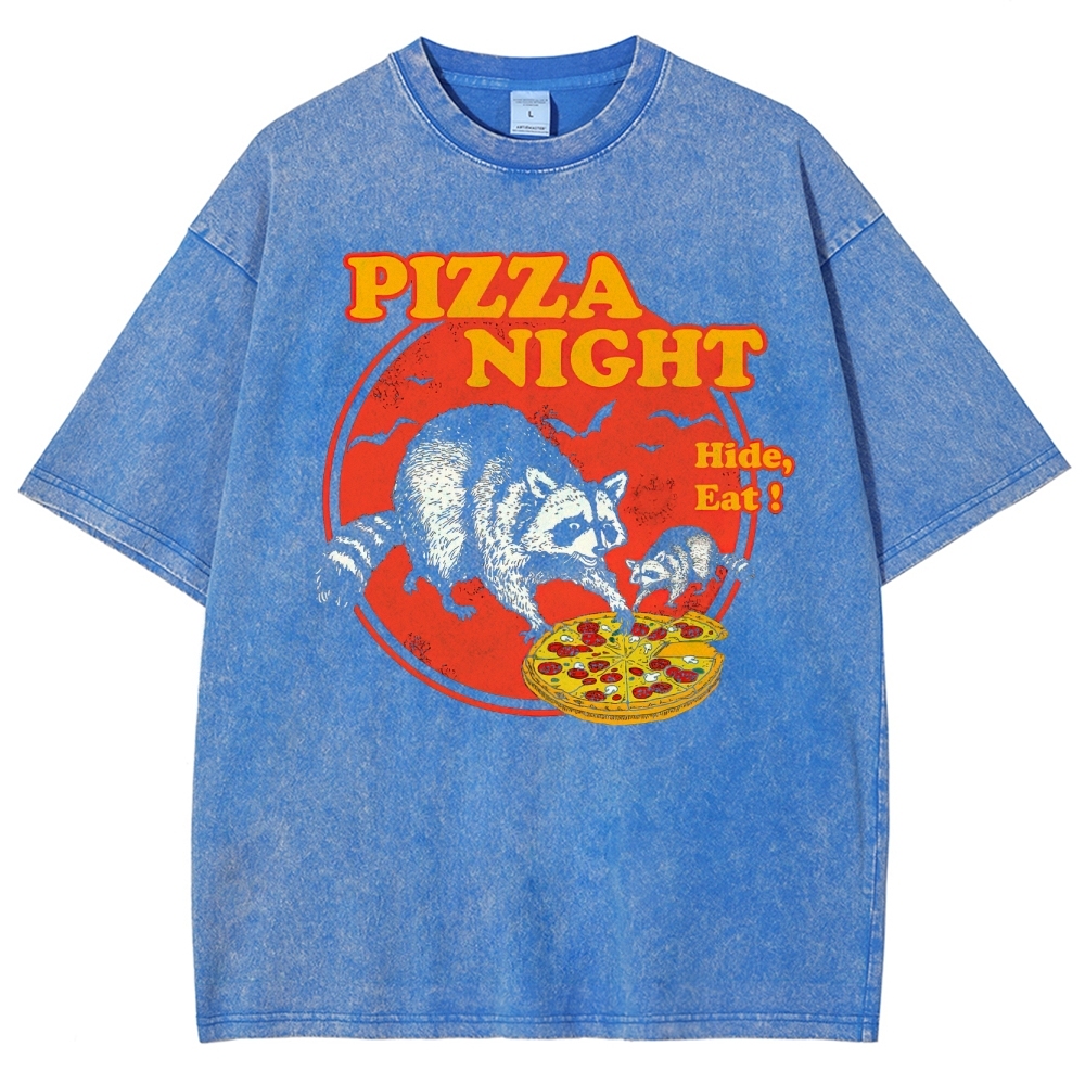 Funny Raccoon Pizza Night Washed T-Shirt 