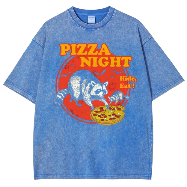 Funny Raccoon Pizza Night Washed T-Shirt 