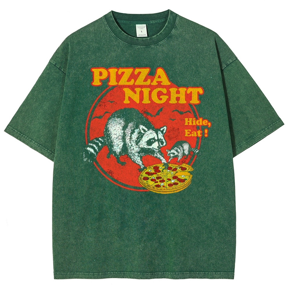 Funny Raccoon Pizza Night Washed T-Shirt 