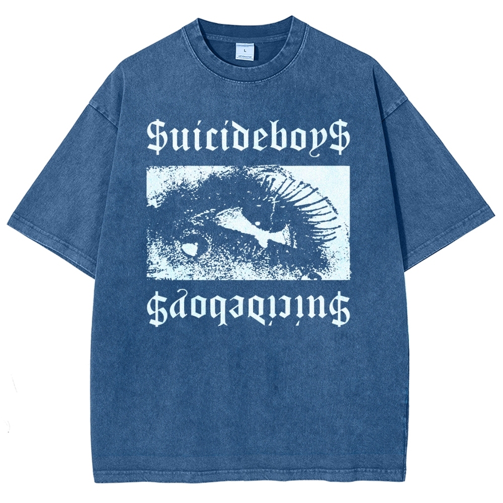 Gothic Eye Monochrome Streetwear Washed T-Shirt 