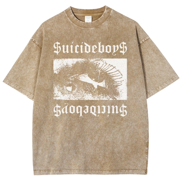 Gothic Eye Monochrome Streetwear Washed T-Shirt 