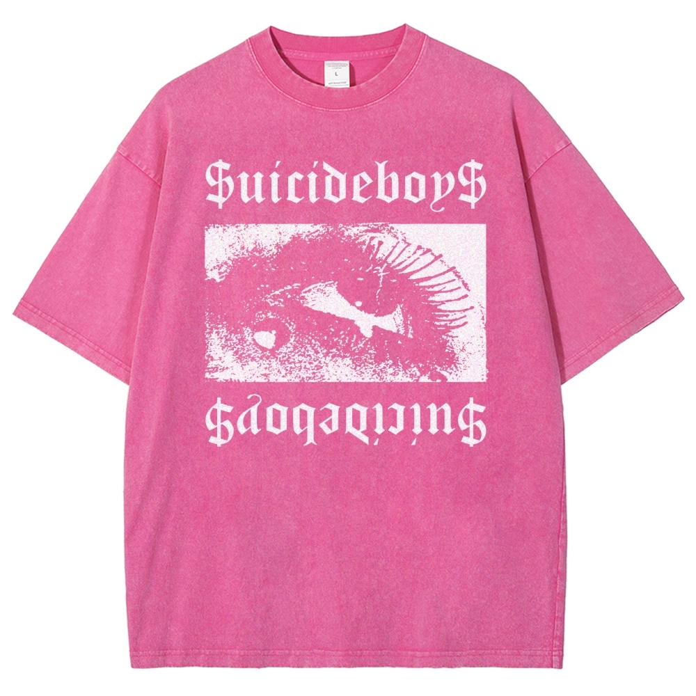 Gothic Eye Monochrome Streetwear Washed T-Shirt 