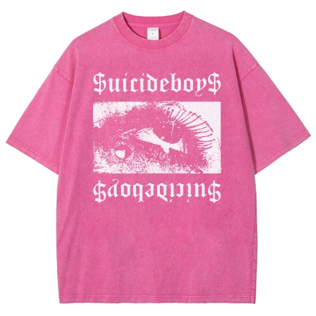 Gothic Eye Monochrome Streetwear Washed T-Shirt 