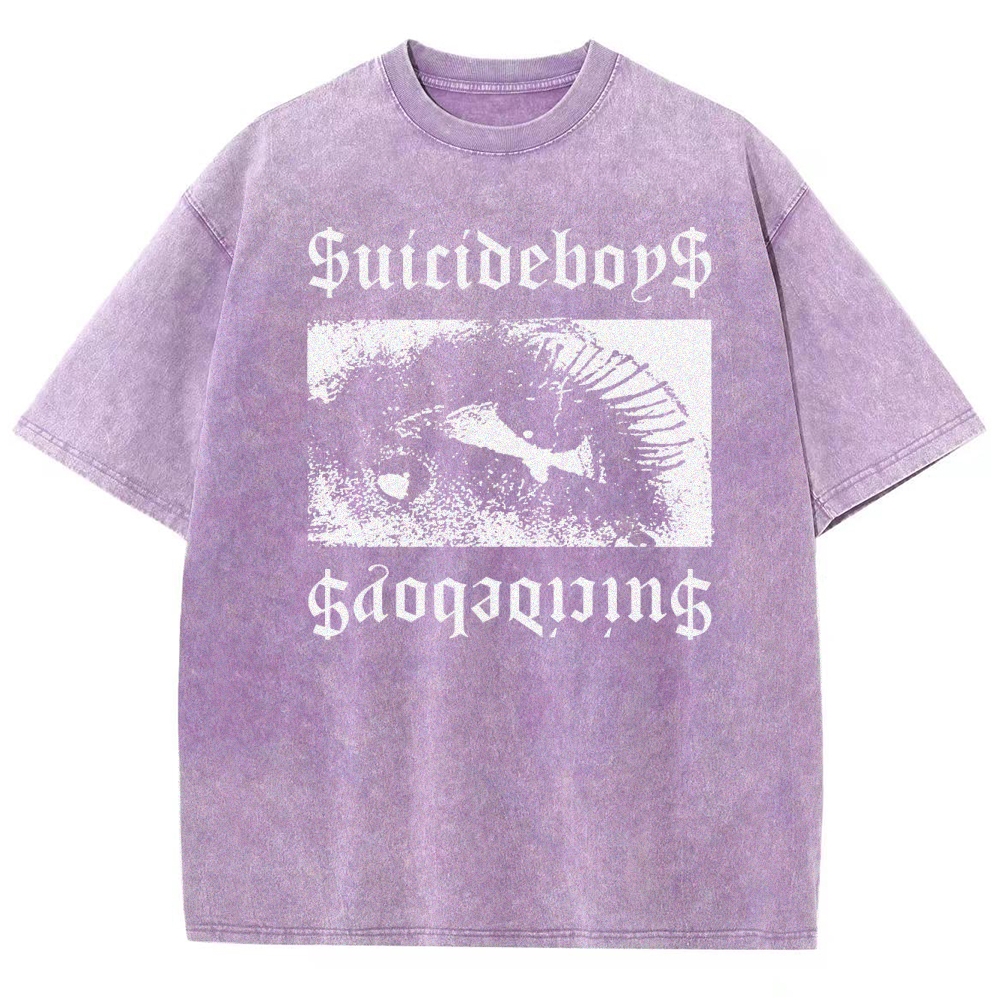 Gothic Eye Monochrome Streetwear Washed T-Shirt 