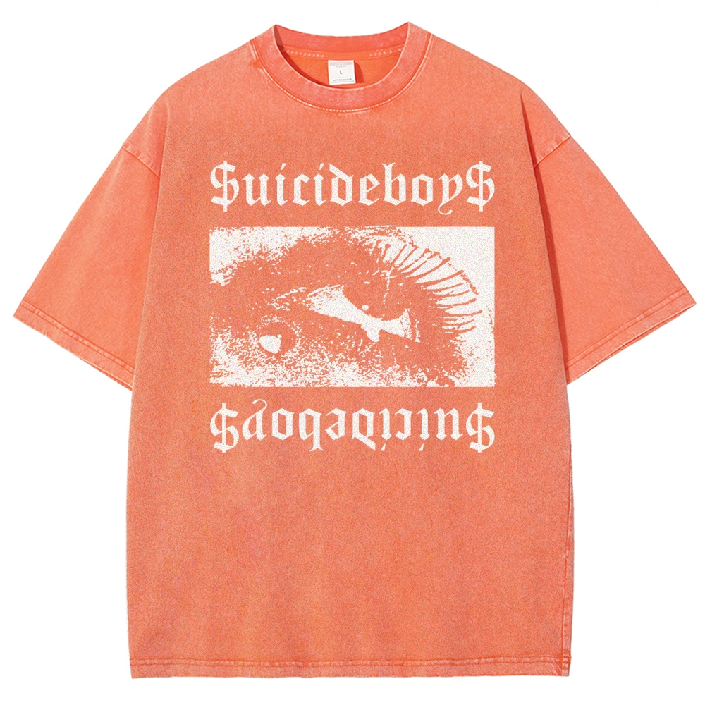 Gothic Eye Monochrome Streetwear Washed T-Shirt 