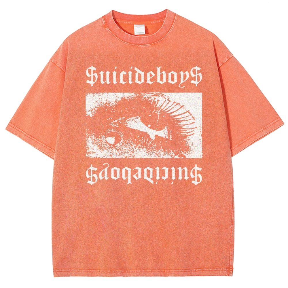 Gothic Eye Monochrome Streetwear Washed T-Shirt 