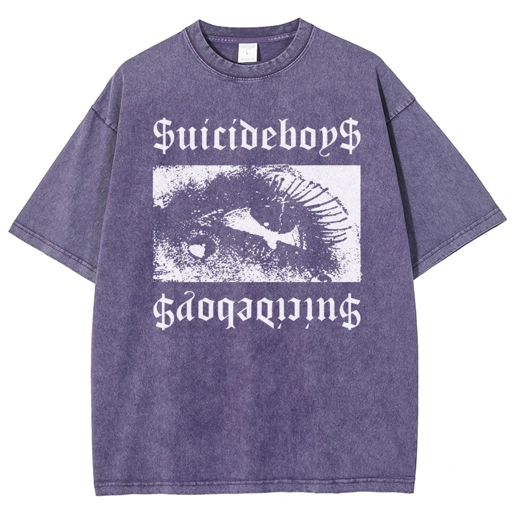 Gothic Eye Monochrome Streetwear Washed T-Shirt 
