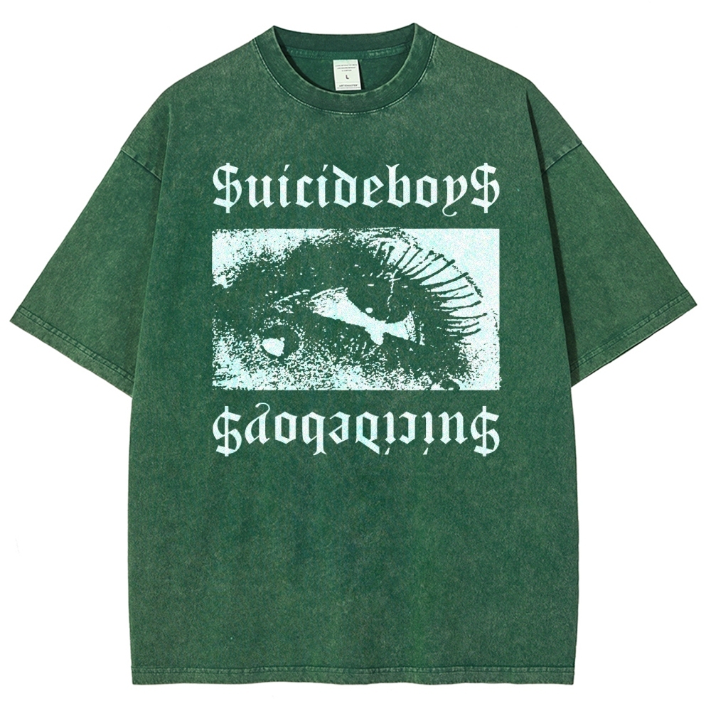 Gothic Eye Monochrome Streetwear Washed T-Shirt 